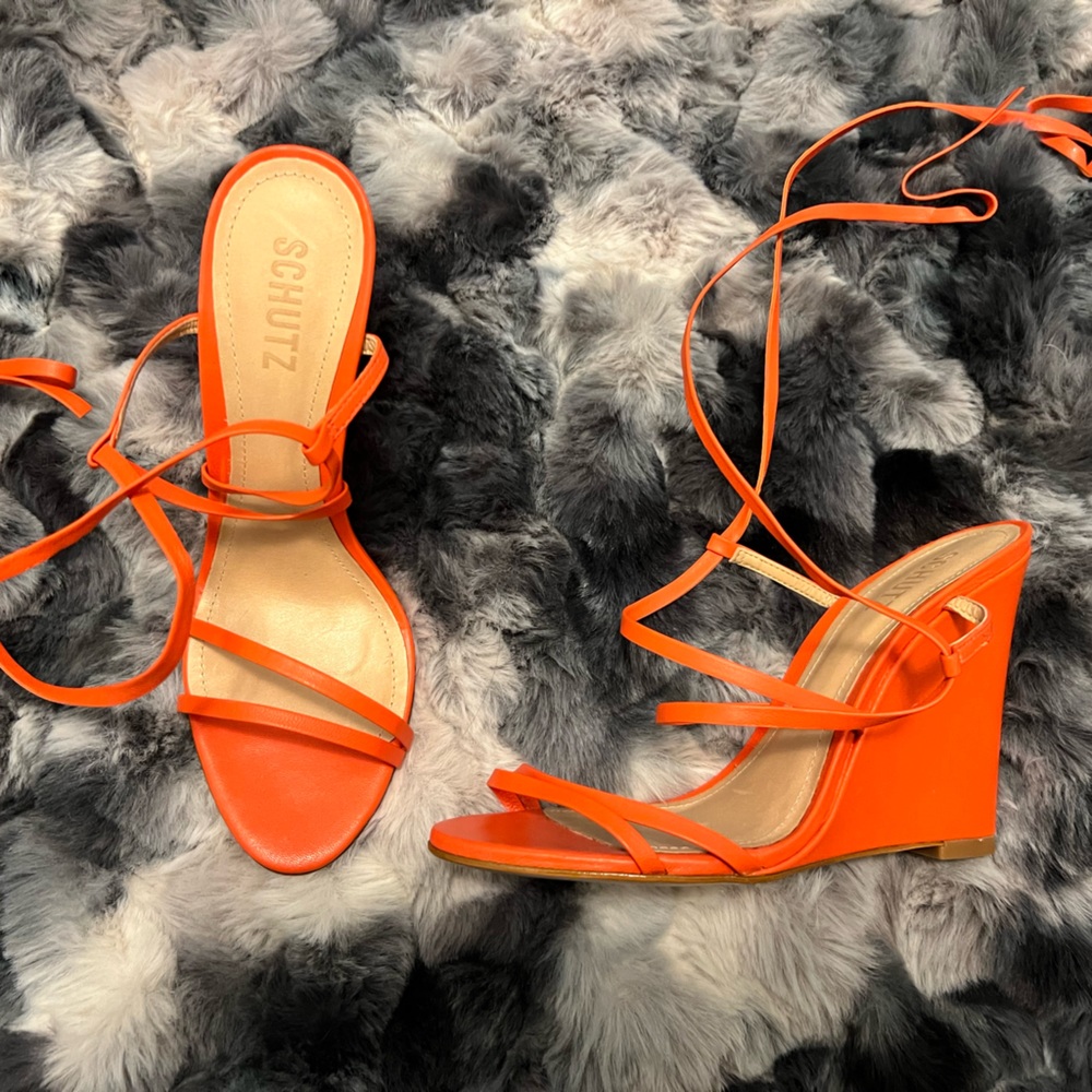 Size 8 Schutz orange wedge sandals